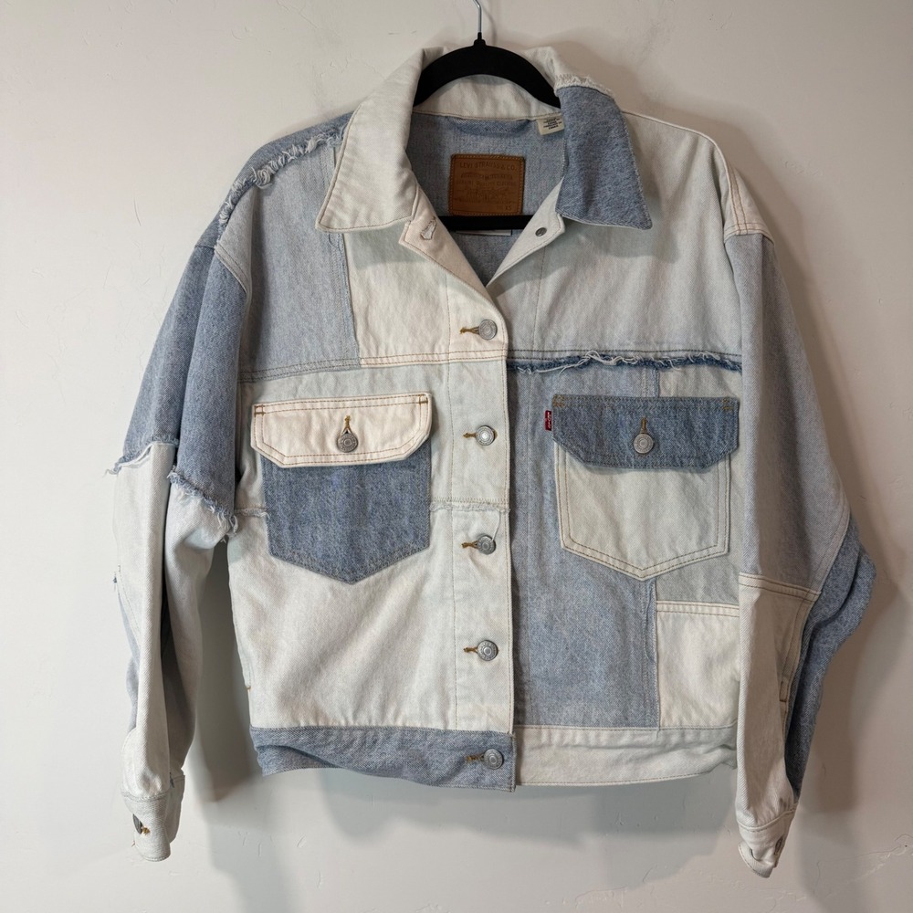 Levi's Womens 90s Pieced Trucker Jacket Patchwork Denim XS Multi Color Frayed